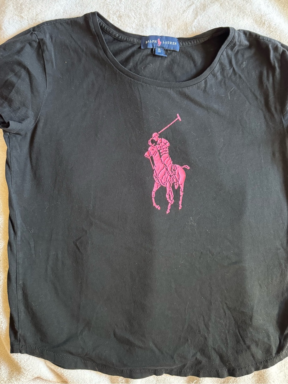 Ralph Lauren Black Short-Sleeve Tee with Pink Polo Player